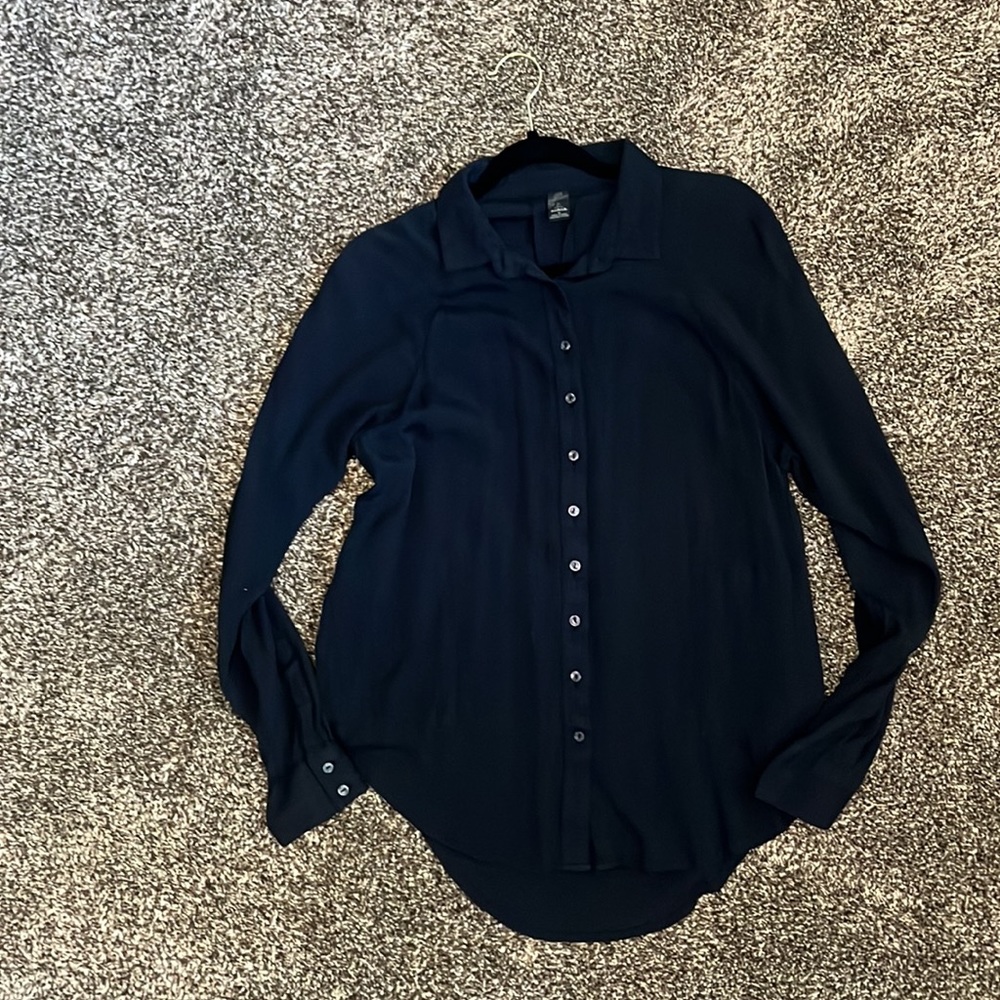 Prana Black Flowy Button Down Womens size M
